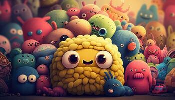 Cute and colorful doodle monster created with ai tools photo