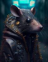 cyberpunk ratón rata realista ilustración creado con ai herramientas foto