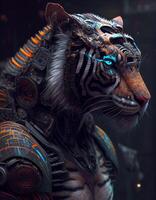 Cyberpunk tiger realistic illustration created with ai tools photo