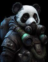 Cyberpunk panda wearing breating apparatus created with ai tools photo