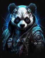 Cyberpunk panda realistic illustration created with ai tools photo