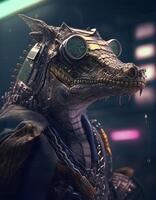 Cyberpunk crocodile realistic illustration created with ai tools photo