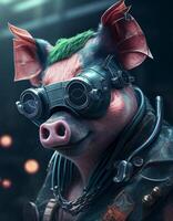 cyberpunk cerdo realista ilustración creado con ai herramientas foto