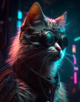 Cyberpunk cat realistic illustration created with ai tools photo