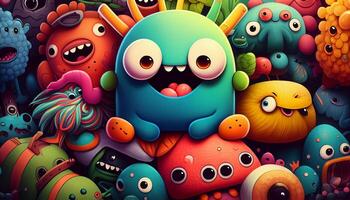 Cute and colorful doodle monster created with ai tools photo
