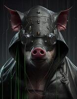 Cyberpunk pig realistic illustration created with ai tools photo