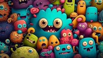 Cute and colorful doodle monster created with ai tools photo