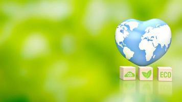 The earth  map on heart for eco concept 3d rendering photo