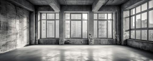 Abstract grey room with light and windows. Illustration photo