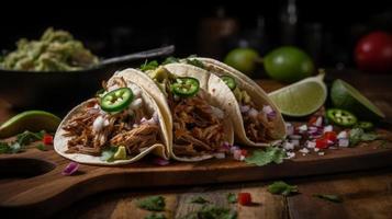 Mexican american pork carnitas taco. Illustration AI Generative photo