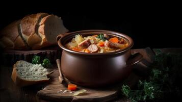 Cabbage stew with sausage Illustration photo