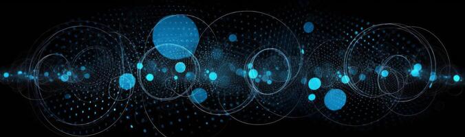 Blue mesh pattern with circles and dots on a black background. Illustration photo