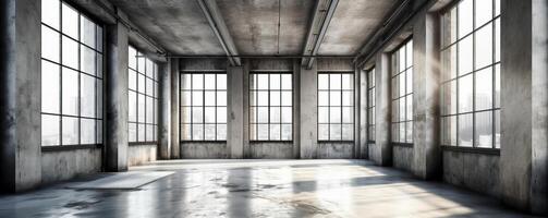 Abstract grey room with light and windows. Illustration photo