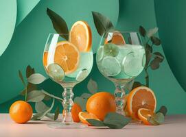 vaso de pomelo jugo con rebanadas de naranja ilustración ai generativo foto
