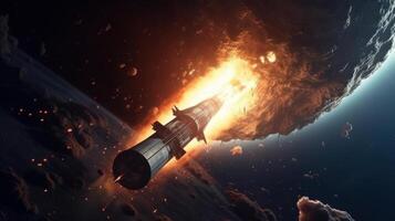 Space wallpaper rocket launch explosion with fire exploding. Illustration photo