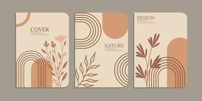 set of book cover designs with hand drawn floral decorations. abstract boho botanical background. size A4 For notebooks, planners, brochures, books, catalogs vector
