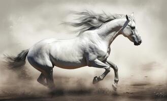 White horse galloping in the desert. Illustration photo
