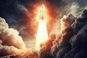 Space wallpaper rocket launch explosion with fire exploding. Illustration photo
