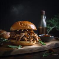 American barbecued pulled pork sandwich Illustration photo