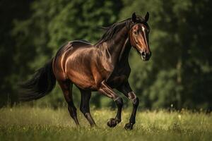 Brown horse galloping in the field. Illustration photo