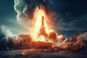 Space wallpaper rocket launch explosion with fire exploding. Illustration photo