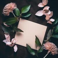 Natural Background with Flowers and Empty Paper. Illustration photo