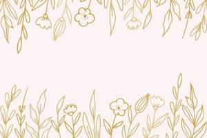 Elegant golden floral background with hand drawn flowers and leaves illustration decoration vector