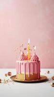 contento cumpleaños antecedentes con pastel. ilustración ai generativo foto