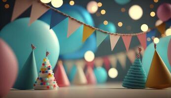 Happy Birthday Background with Balloons. Illustration AI Generative photo