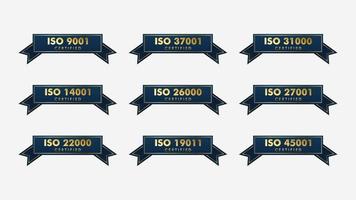 Set of ISO Certification stamp and labels quality management system, ISO 9001, ISO 22000, ISO 14001 vector