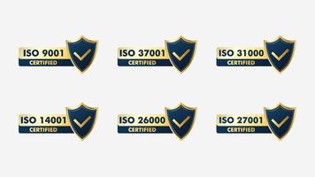 Set of ISO Certification stamp and labels quality management system, ISO 9001, ISO 22000, ISO 14001 vector