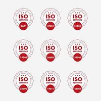 Set of ISO Certification stamp and labels quality management system, ISO 9001, ISO 22000, ISO 14001 vector