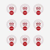 Set of ISO Certification stamp and labels quality management system, ISO 9001, ISO 22000, ISO 14001 vector