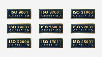 Set of ISO Certification stamp and labels quality management system, ISO 9001, ISO 22000, ISO 14001 vector