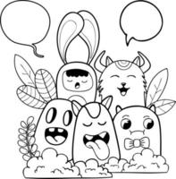 Cute Coloring Page for Kids with Simple and Cute Monsters vector