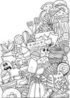 Baking and Cooking Doodle Art Coloring Page for Kids and Adults vector