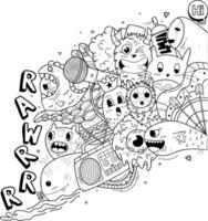Rawrrr Doodle Art Coloring page for kids and adults vector