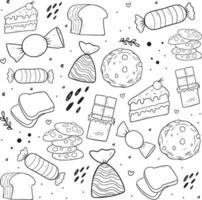 Snack set of Candies, Cookies, and Cake in Doodle Style vector