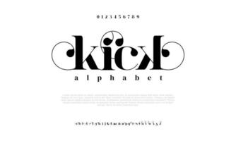 Kick abstract digital technology logo font alphabet. Minimal modern urban fonts for logo, brand etc. Typography typeface uppercase lowercase and number. vector illustration