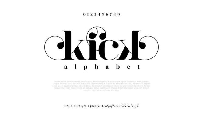 Kick abstract digital technology logo font alphabet. Minimal modern urban fonts for logo, brand etc. Typography typeface uppercase lowercase and number. vector illustration