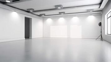 Empty white studio room. Illustration photo