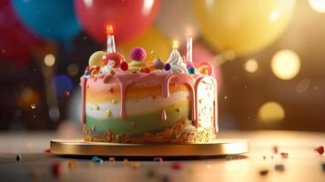 Birthday Background with cake. Illustration AI Generative photo