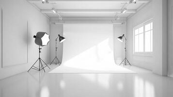 Empty white studio room. Illustration photo