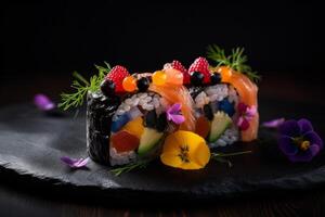 Sushi on black background. Illustration photo