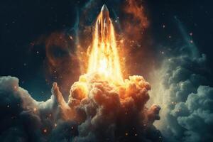 Space wallpaper rocket launch explosion with fire exploding. Illustration photo