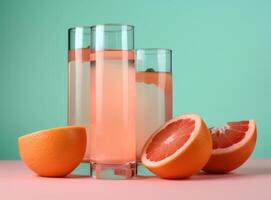 Glass of grapefruit juice with slices of orange Illustration photo