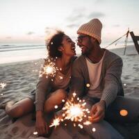 gente, fiesta en el playa. ilustración ai generativo foto