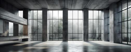 Abstract grey room with light and windows. Illustration photo