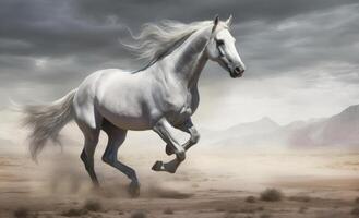 White horse galloping in the desert. Illustration photo