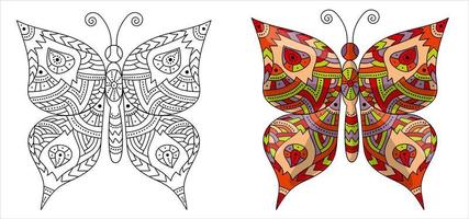 Set butterfly. Coloring page in zentangle style. vector